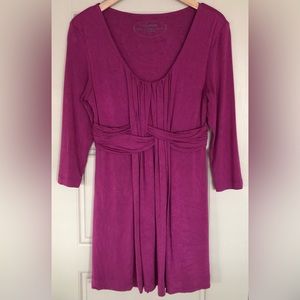 Soma Size Small Wrapped Weave Empire Waist 3/4” Sleeve Tunic Top Magenta Pink